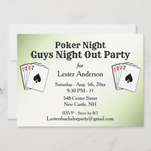 Aangepaste groene pokeravond uitnodiging voor fees (Voorkant)