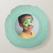 Aangepaste Groene Polka Dot Foto Lijst Rond Kussen (Voorkant)