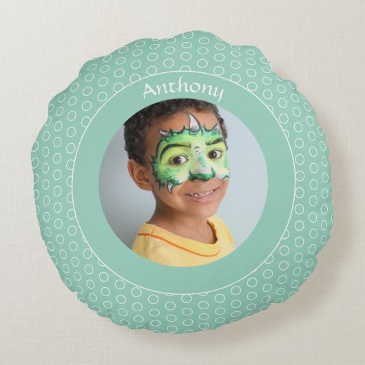 Aangepaste Groene Polka Dot Foto Lijst Rond Kussen (Achterkant)