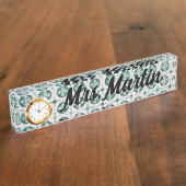 Aangepaste groene  Portugese Tegel klok Naambordje (Zijkant)