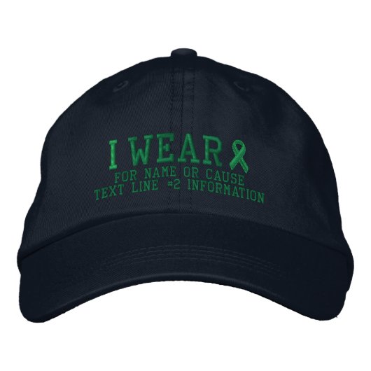 Aangepaste Groene Ribbon Awareness Embroidery Geborduurde Pet (Voorkant)