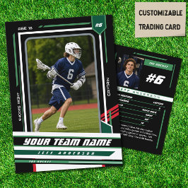 Aangepaste groene & rode lacrosse-spelerkaart contactkaartje