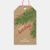 Aangepaste groene rode witte feestdag met rode kru cadeaulabel (Voorkant)