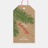 Aangepaste groene rode witte feestdag met rode kru cadeaulabel (Achterkant)