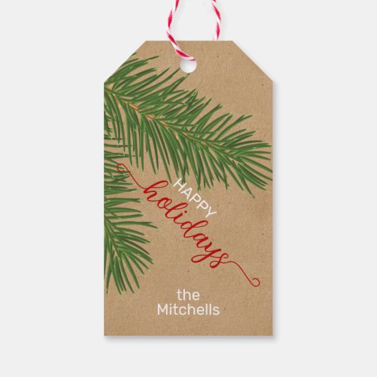 Aangepaste groene rode witte feestdag met rode kru cadeaulabel (Achterkant)