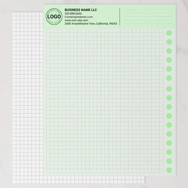 Aangepaste groene ruitjespapiervellen met bedrijfs briefhoofd (architectural drawing, business logo paper)