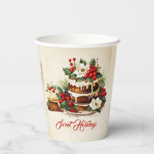 Aangepaste Groene Rustieke Pine Script Kerst Papieren Bekers (Achterkant)