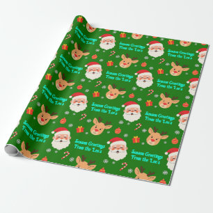 Aangepaste Groene Santa Reindeer Vakantie Groet Cadeaupapier