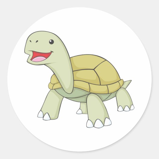 Aangepaste groene schildpad glimlachen ronde sticker (Voorkant)