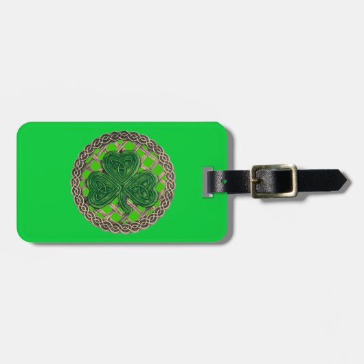 Aangepaste Groene Shamrock Celtic Knots Bagagelabe Bagagelabel (Voorkant horizontaal)