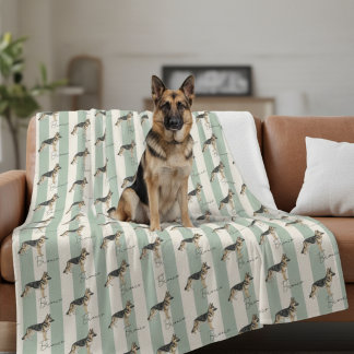 Aangepaste Groene Streep Duitse Herder Pet Naam Fleece Deken