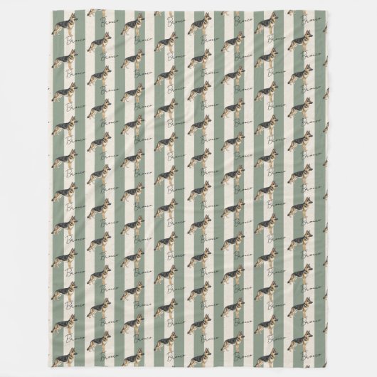 Aangepaste Groene Streep Duitse Herder Pet Naam Fleece Deken (Voorkant)