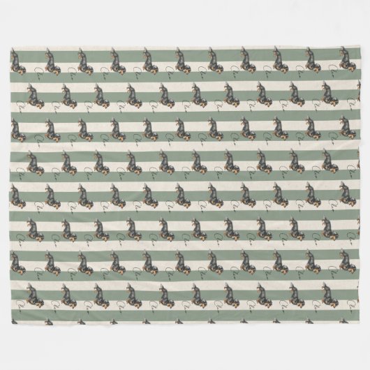 Aangepaste Groene Streep Teckel Huisdier Naam Fleece Deken (Voorkant (Horizontaal))