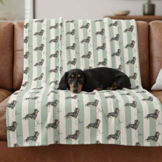 Aangepaste Groene Streep Teckel Huisdier Naam Fleece Deken