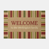 Aangepaste groene strepen met rode strepen  Welkom Deurmat (Voorkant)