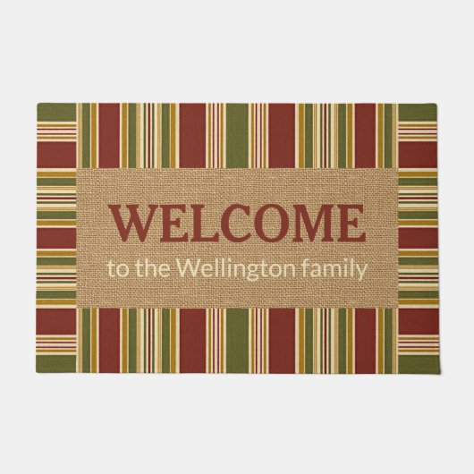 Aangepaste groene strepen met rode strepen  Welkom Deurmat (Voorkant)
