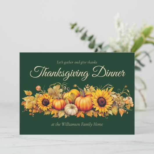 Aangepaste Groene Thanksgiving Dinner Party Pompoe Kaart (Staand voorkant)