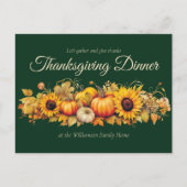 Aangepaste Groene Thanksgiving Dinner Party Pompoe Uitnodiging Briefkaart (Voorkant)