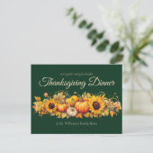 Aangepaste Groene Thanksgiving Dinner Party Pompoe Uitnodiging Briefkaart (Staand voorkant)