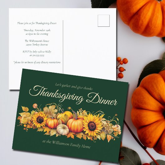Aangepaste Groene Thanksgiving Dinner Party Pompoe Uitnodiging Briefkaart