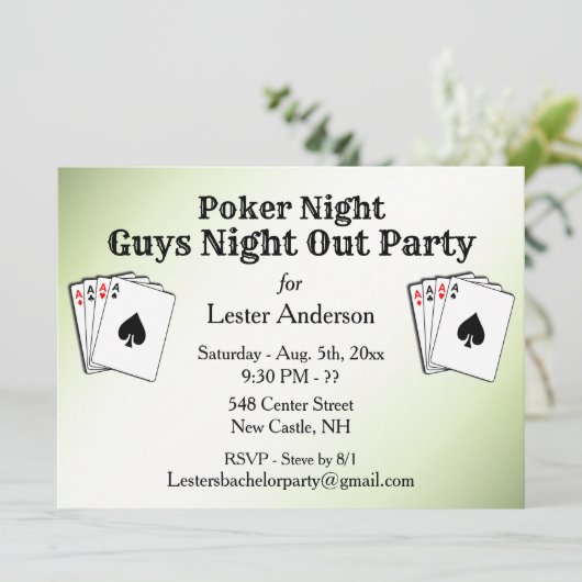 Aangepaste groene titel Poker Night-feestuitnodigi Kaart (Staand voorkant)
