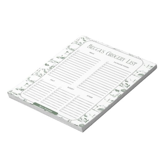 Aangepaste Groene Toile Grocery List-laptop Notitieblok (Linkerzijde)