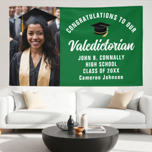 Aangepaste groene valedictorian foto afstudeerfees spandoek