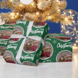Aangepaste groene vrolijk kerstfeest één cirkel fo cadeaupapier