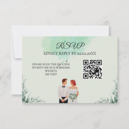 Aangepaste groene waterverf golvende bruiloft RSVP kaartje