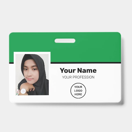 Aangepaste Groene Werknemer Foto-Bar code-Logo-naa Badge (Voorzijde)
