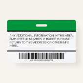 Aangepaste Groene Werknemer Foto-Bar code-Logo-naa Badge (Achterkant)