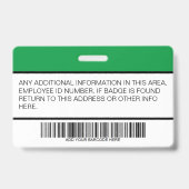 Aangepaste groene werknemersfoto-barcode-logo-naam badge (Achterkant)