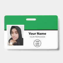 Aangepaste groene werknemersfoto-barcode-logo-naam