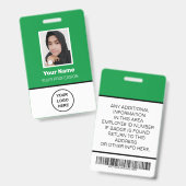 Aangepaste groene werknemersfoto, streepjescode, L Badge (Front & Back)