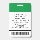 Aangepaste groene werknemersfoto, streepjescode, L Badge (Back)