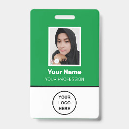 Aangepaste groene werknemersfoto, streepjescode, l badge