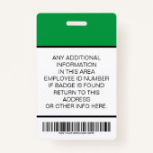 Aangepaste groene werknemersfoto, streepjescode, L Badge (Achterkant)