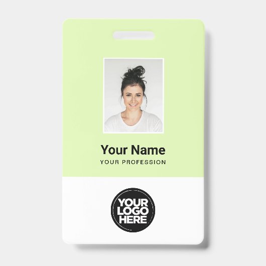 Aangepaste groene werknemersfoto, streepjescode, L Badge (Voorzijde)