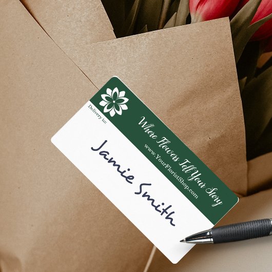Aangepaste Groene & Witte Bloemist Winkel Levering Etiket
