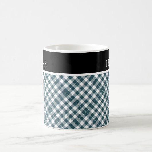 Aangepaste groene witte Gingham Aangepaste naam Koffiemok (Center)