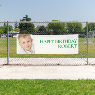 Aangepaste groene witte kinderverjaardagsfeest fot spandoek