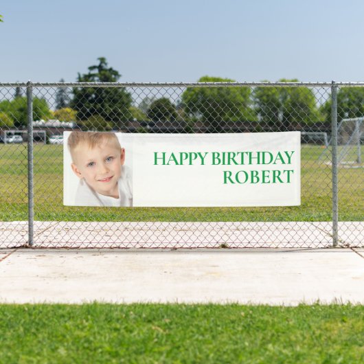 Aangepaste groene witte kinderverjaardagsfeest fot spandoek (Insitu)