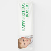 Aangepaste groene witte kinderverjaardagsfeest fot spandoek (Verticaal)