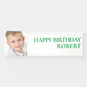 Aangepaste groene witte kinderverjaardagsfeest fot spandoek (Horizontaal)