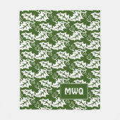 Aangepaste groene witte MONOGRAM-bladeren Fleece Deken (Voorkant)