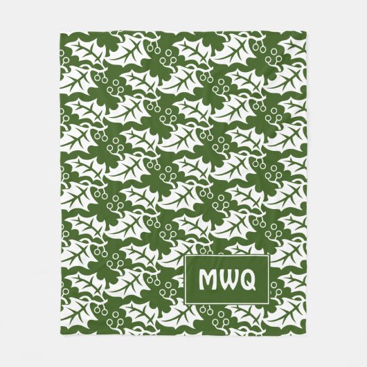 Aangepaste groene witte MONOGRAM-bladeren Fleece Deken (Voorkant)