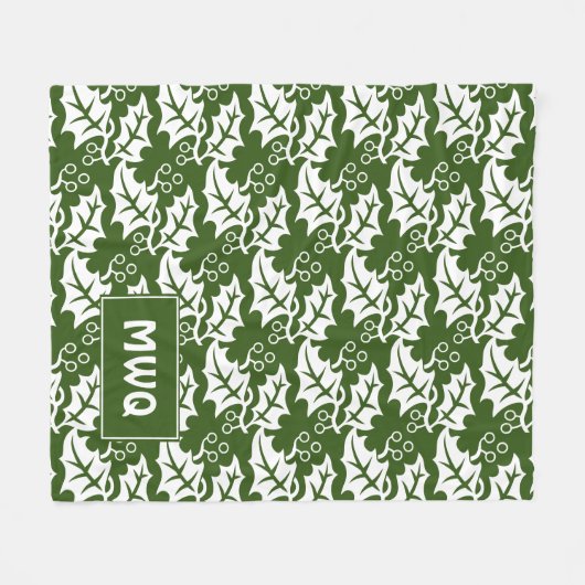 Aangepaste groene witte MONOGRAM-bladeren Fleece Deken (Voorkant (Horizontaal))