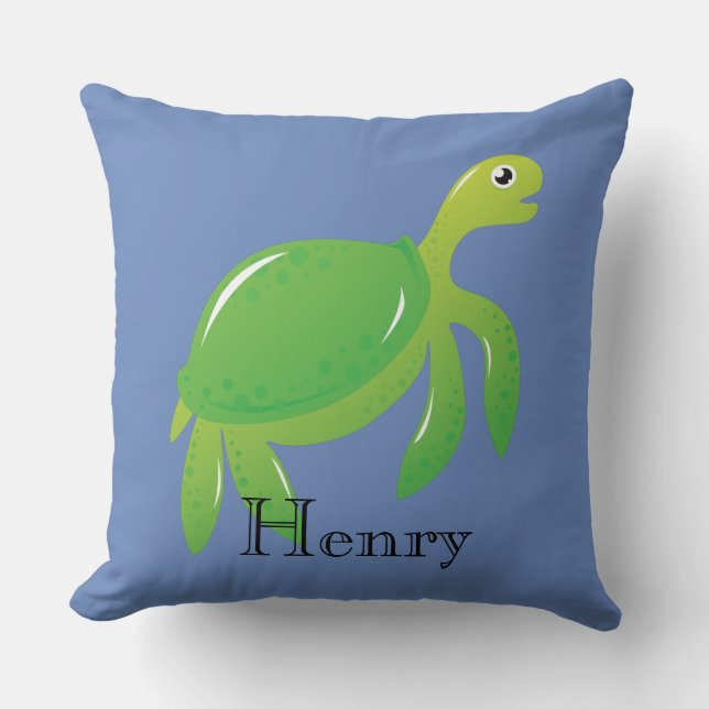 Aangepaste groene Zee schildpad in Blue Zee Pillow Kussen (Voorkant)