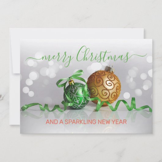 Aangepaste groene zilveren gouden boom Ornamenten Feestdagenkaart (Voorkant)