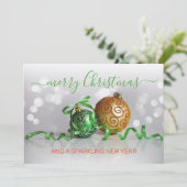 Aangepaste groene zilveren gouden boom Ornamenten Feestdagenkaart (Staand voorkant)